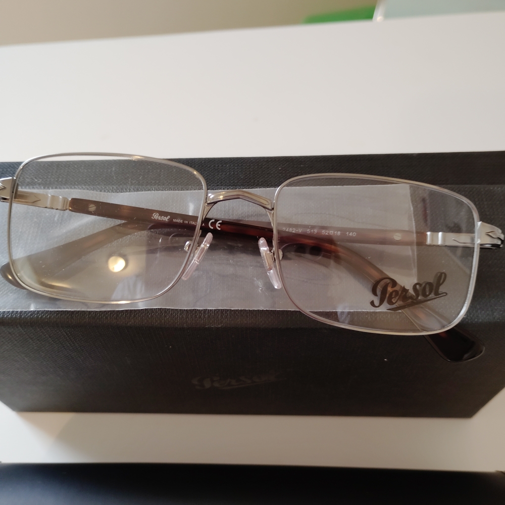 Persol Classic Rectangle Metal Frame Eyeglasses in Silver - Picture 7 of 8